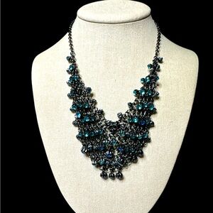 Lane Bryant Bib Necklace. Black Chain Mesh Style with Acrylic stones.(F-S)
